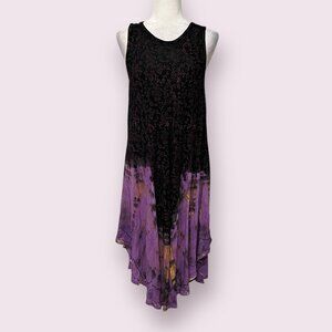 ELIXIR Women's Sundress Black Purple Viscose Sleeveless Free Size Embroidered